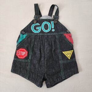 Vintage Stoplight Black Denim Shortalls 12 months
